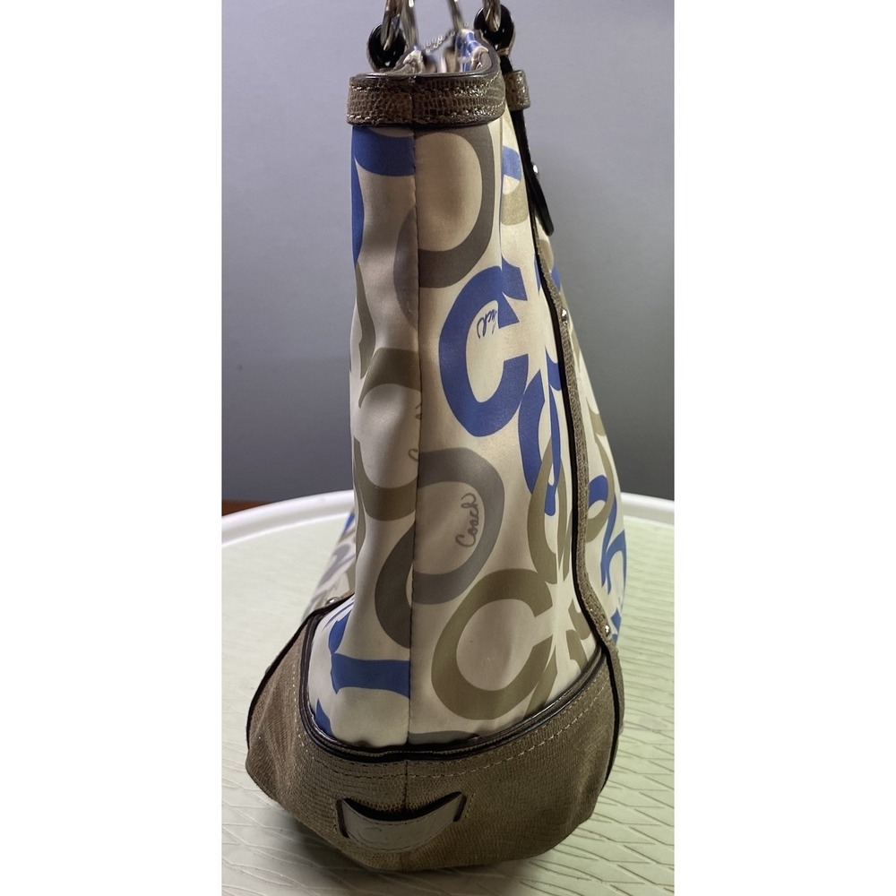 COACH ALEXANDRA CHAIN LINK CLOVER SIGNATURE C SHOULDER BAG- Tan&blue Needs Clean - Picture 8 of 16